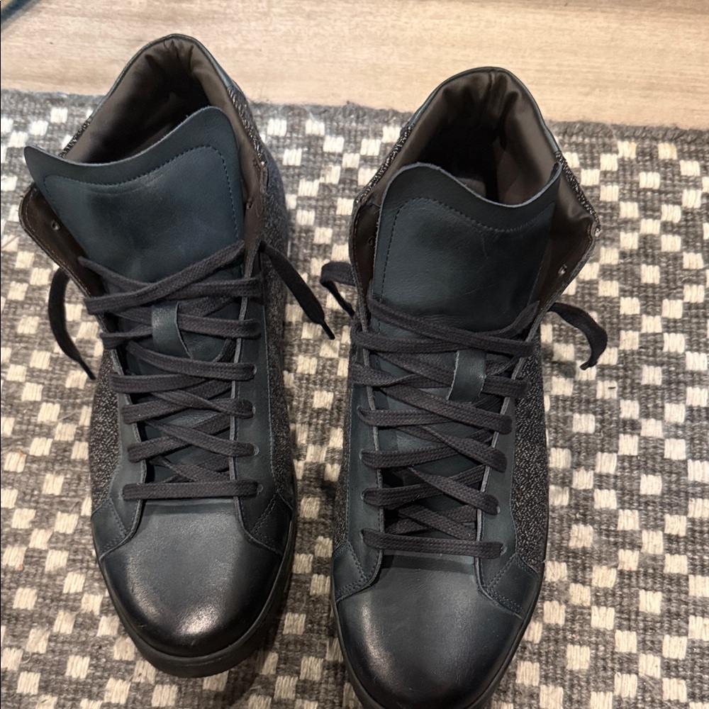 ANGELO PALLOTTA Burnished Leather & Tweed Sneaker